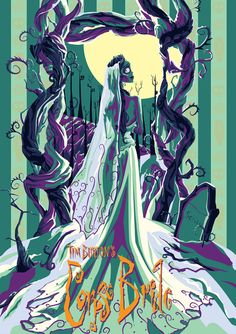 the corpse bride movie poster with an image of a woman standing in front of trees