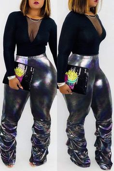 Size(in) US Waist Hip Pants Length S 1-3 24.4 34.6 41.7 M 3-5 25.9 36.2 42.1 L 5-7 27.5 37.8 42.5 XL 7-9 29.1 39.3 42.9 Metallic Full-length Bottoms For Fall, Metallic Full Length Bottoms For Fall, Metallic Full Length Bottoms For Spring, Metallic Stretch Casual Pants, Casual Metallic Stretch Pants, Metallic Stretch Long Bottoms, Metallic Stretch Bottoms For Night Out, Silver Stretch Wide Leg Bottoms, Metallic Stretch Pants For Night Out