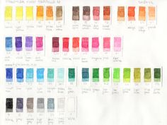 the color chart for different shades of watercolors is shown in black and white