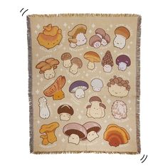 a blanket with various mushrooms on it