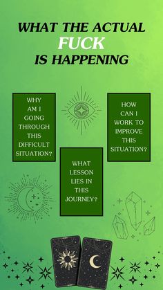 The "What the Actual F* is Happening?" Tarot Spread is a fun and direct way to gain clarity when you’re feeling confused, overwhelmed, or unsure about a situation. It's designed to help you break through the fog, cut through the drama, and get to the heart of what's going on. This spread is perfect when you need some no-nonsense guidance. Trust the cards to provide clarity, and remember that the truth will help you move forward. Tarot Card Layouts, Next Wallpaper, Fortune Telling Cards, Witch Stuff, The Fog, The Drama