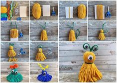 the instructions to make an adorable little monster made out of yarn, thread and scissors