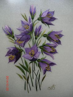 a painting of purple flowers on a white background