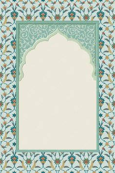 an ornate frame with flowers and leaves on the border is shown in blue, green and white