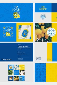 the logo and business cards are designed to look like lemons, with blue and yellow accents