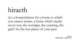 the definition of hiraeth is shown in black and white, with text below it