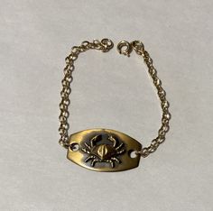 "This is a beautiful bracelet with a Crab design link. 7 1/2\" long with a spring ring closure Cancer Zodiac sign Brass Link, with a Gold Plate chain comfortable enough to wear all day Thanks for looking" Crab Design, Brass Rings, Design Bracelet, Nautical Design, Brass Ring, Gold Plated Chains, Chain Link Bracelet, Bracelet Designs, Spring Rings