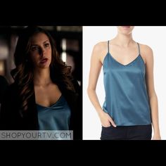 Let Me Know If You Want To Purchase On Closet Clear Out For A Discount And $4.99 Shipping! Nwt Aquamarine Teal Blue Elena Gilbert Style Top Reminds Me Of A Few Different Aso Tops She Wore Is Size Large But Can Probably Fit Multiple Sizes Because It's Meant To Be Flowy Chic Blue V-neck Camisole, Elena Gilbert Style, Layered Cami, Elena Gilbert, Tank Top Cami, Cami Tanks, Teal Blue, Aquamarine, Double Layer