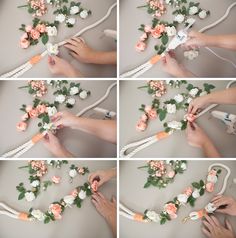 the process of making flower garlands with flowers