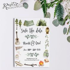 save the date card with greenery and foliage