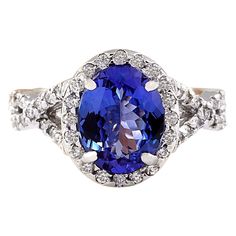 4.00 Carat Natural Tanzanite 14K Solid White Gold Diamond Ring - Fashion Strada Tanzanite And Diamond Ring, Tanzanite Diamond Ring, Tanzanite Stone, Tanzanite Diamond, White Diamond Ring, Textured Ring, Gold Diamond Ring, White Gold Diamond Rings, La Face