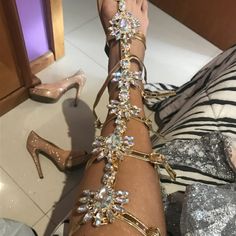 Welcome To Rarove Official Store! Knee High Sandals, Fantasy Ball, Shoes Matching, Woman Boots, Summer Sandals Flat, Crystal Dress, Crystal Beach, High Sandals, Bohemia Style