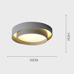 an image of a round light fixture with measurements for the size and width, on a white background