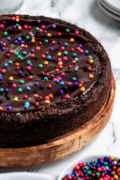 a chocolate cake with sprinkles on it