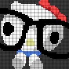 a cross stitch pattern with a dog wearing glasses and a hat on it's head