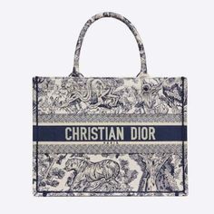 Dior Unisex Small Dior Book Tote Blue Toile De Jouy Embroidery Dior Tote Bag, Dior Aesthetic, Dior Book, Christian Dior Paris, Blue Toile, Book Tote Bag, Dior Book Tote, Embroidered Canvas, Maria Grazia Chiuri