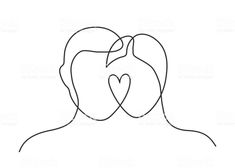 one line drawing of two people facing each other with a heart on their foreheads