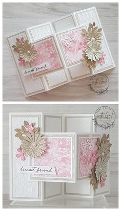 two pictures of cards with flowers on them