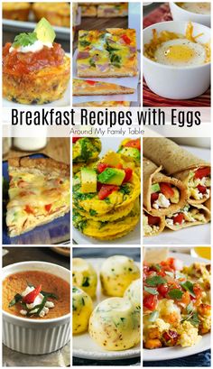 breakfast recipe collage with eggs and other foods