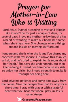 the prayer for mother - in - law who's visiting, with pink background