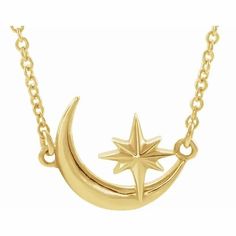 Solid 14k crescent moon & star necklace with adjustable chain. Chain Length: 16-18 In Clasp Type: Spring Ring Approx. Height: 2.83 mm Pendant Dimensions: 13.1x9.6 mm Moon Star Necklace, Gold Crescent Moon, Celestial Necklace, Star Pendant Necklace, Bow Jewelry, Silver Bow, Moon And Star, White Gold Necklaces, Sell Gold