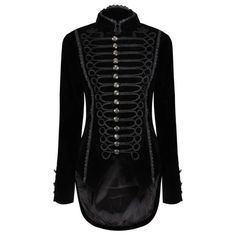 Stunning!!! Women’s Handmade Black Velvet Gothic Steampunk Gothic Long Coat, Metal Button Fastening To The Front And 3 Decorative Buttons On Each Cuff Lace Up Corset At The Back. Vintage Style Frock Coat In Velveteen Fabric. Open Front With Mandarin Style Collar, Featuring Decorative Custom Buttons To The Right Side, And Ornate Black Military Style Braiding To The Left. Braiding Trim And Buttons, Finished Perfectly. Only Wear A Shirt, Pull Tape Across The Fullest Part Of The Bust, So You Could G Gothic Tailcoat, Military Jacket Women, Steampunk Jacket, Gothic Victorian, Victorian Steampunk, Corset Back, Custom Buttons, Victorian Gothic, My Chemical Romance