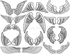 an assortment of wings and emblems in black and white stock photos, clip art