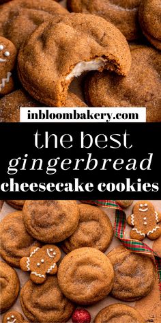 the best gingerbread cheesecake cookies are in this collage with text overlay