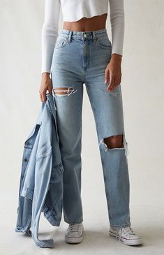 PacSun Eco Light Blue Ripped '90s Boyfriend Jeans | PacSun Jeans Overall, Ripped Boyfriend Jeans, Jeans Cargo, Outfit Jeans, Maxi Robes, Cute Jeans, Yoga Shorts, Cargo Jeans