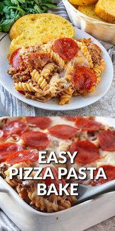 easy pizza pasta bake with pepperoni and cheese