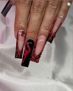 Red Halloween, Acrylic Toes, Red Acrylic Nails, Goth Nails, Cute Acrylic Nail Designs, Glow Nails