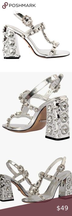 Meuey Lyot Chunky Heel Rhinestone Sandals Open Toe Shoes Size 39 or 9 US NIB Off Brand Shoes, Rhinestone Sandals, Chunky Sandals, Chunky Heels Sandals, Chunky Block Heels, Open Toe Shoes, Toe Shoes, Chunky Heel, Back Strap