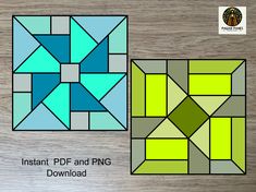 an image of two quilt blocks with the words instant pattern and png on them