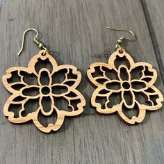 Wooden Flower Earrings / Lightweight Dangle Earrings / Wooden - Etsy Adjustable Flower-shaped Earrings For Pierced Ears, Flower Shaped Chandelier Earrings For Gift, Brown Flower-shaped Earrings For Gift, Brown Flower Shaped Earrings For Gift, Laser Earrings, Glowforge Ideas, German Christmas Markets, Wooden Flowers, Secret Santa Gift