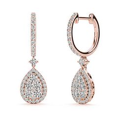 Tresorra 18K Rose Gold Pear Halo Drop Earrings - 18K Solid Rose GoldPear halo clustersDiamond drop earrings92 Bright White Clean Natural DiamondsTreso Pear Halo, 18k Rose Gold, Bright White, Halo, Pear, On Sale, Rose Gold, Drop Earrings, Gold