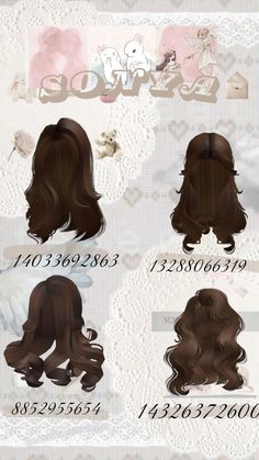 Roblox Hair Codes Brown, Bloxburg Hair Codes Brown, Bloxburg Brown Hair Codes, Roblox Brown Hair Codes, Brown Hair Codes, Roblox Hair Codes, 1900s Aesthetic, Brown Hair Id, Heartless Curls