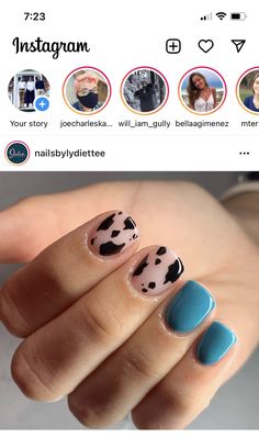 Western Fingernails, Country Gel Nails, Short Nail Designs Cow Print, Cow Gel Nails, Farm Nails Designs, Short Cow Nails, Cow Nail Ideas, Simple Country Nails, Cow Nails Designs