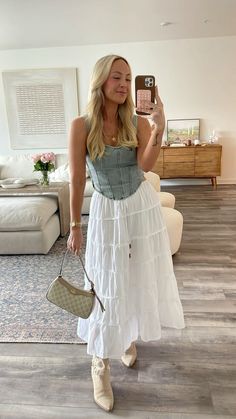 Use code TAYLORLOVE20 for $$$ off Petal & Pup and code TAYLORLOVE for $$$ off Dibs Beauty  Summer Outfit, Nashville Outfit, Country Concert Outfit, Spring Outfit, Maxi Skirt Outfit White Skirt Cowgirl Outfit, Girly Country Concert Outfit, Coastal Cowgirl Dress Outfit, Elevated Country Outfits, Maxi Skirt Concert Outfit, White Flowy Skirt Outfit, Cowgirl Summer Outfits, Stampede Outfits, Nashville Fits