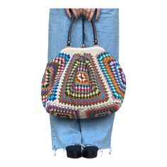 Large Granny square crochet bag. Crochet begie tote bag. Color cotton with lining , Vintage Crohet Bag, Vintage Knit Purse, Boho Style Crochet Travel Bag ,Chic bauletto, Metal Closure Frame Crochet, Granny Square Crochet Bag, Crochet Travel, Knit Purse, Granny Square Bag, Crochet Handbag, Square Crochet, Bag Crochet, Bag Vintage