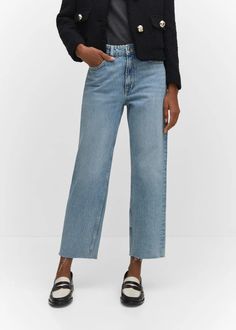 Straight-fit cropped jeans - Women | Mango USA Zara Fall, Moda Denim, Womens Cropped Jeans, Mango Jeans, Jean Straight, Let Your Hair Down, Straight Crop Jeans, Zara Jeans, Mid Rise Jeans