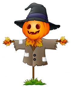 a scarecrow wearing a witches hat and coat