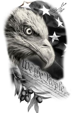 an eagle with the american flag on it's back and we are people written in black