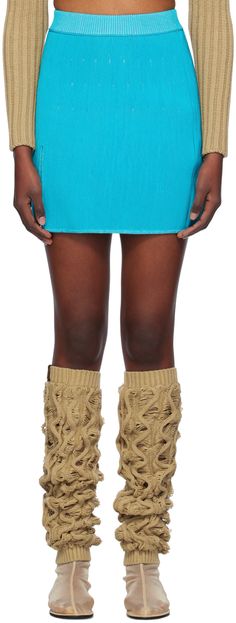 Rib-knit stretch acrylic miniskirt. · Logo flag at elasticized waistband · Slit at front hem Supplier color: Sky blue Isa Boulder, Bouldering, Sky Blue, Apparel Accessories, Rib Knit, Blue Sky, Mini Skirts, Flag, Luxury Fashion