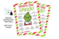 grino christmas party game printables for the grino who's the grin?