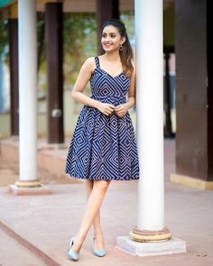 Short Frocks For Women, Short One Piece Dress, Deepika Pilli, Frock Photos, One Piece Frock, Pretty Dresses Casual, Short Frock