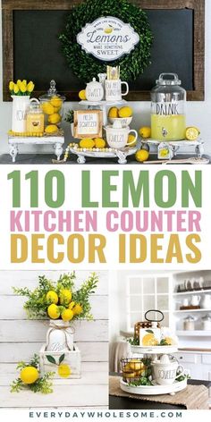 lemon kitchen counter decor ideas with text overlay