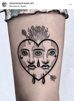 a woman's thigh with an image of two faces in the shape of a heart