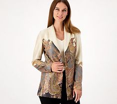 How fancy! Impress onlookers wherever you go in this shawl-collar jacket. Pair it with leggings and heels for fresh-from-the-runway style. From Susan Graver. Chic Shawl Collar Blazer For Fall, Elegant Fitted Cardigan With Shawl Collar, Elegant Fitted Shawl Collar Cardigan, Spring Shawl Collar Outerwear For Layering, Spring Outerwear For Layering With Shawl Collar, Spring Fitted Outerwear With Shawl Collar, Elegant Stretch Outerwear For Spring, Elegant Spring Cardigan With Lapel Collar, Elegant Spring Outerwear With Shawl Collar