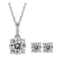 925 Sterling SilverRhodium PlatedGemstone: Moissanite;Necklace: 1.0 ct;Earrings: 0.5 ct each.Nickel-free & Hypoallergenic.Comes with Certification and Report of quality. Diamond White Round Cut Jewelry Set For Gift, Brilliant Cut Round Jewelry Sets For Gift, Classic Silver Jewelry Sets With Brilliant Cut, Brilliant Cut Round Cut Jewelry Sets For Gifts, Sterling Silver Diamond Cut Jewelry Set In Diamond White, White Gold Sterling Silver Jewelry Sets With Brilliant Cut, White Gold Round Cut Jewelry Sets For Gift, Silver Jewelry Sets With Brilliant Round Cut, Classic Silver Jewelry Sets With Prong Setting