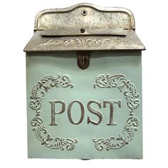 an old fashioned mailbox with the word post painted on it